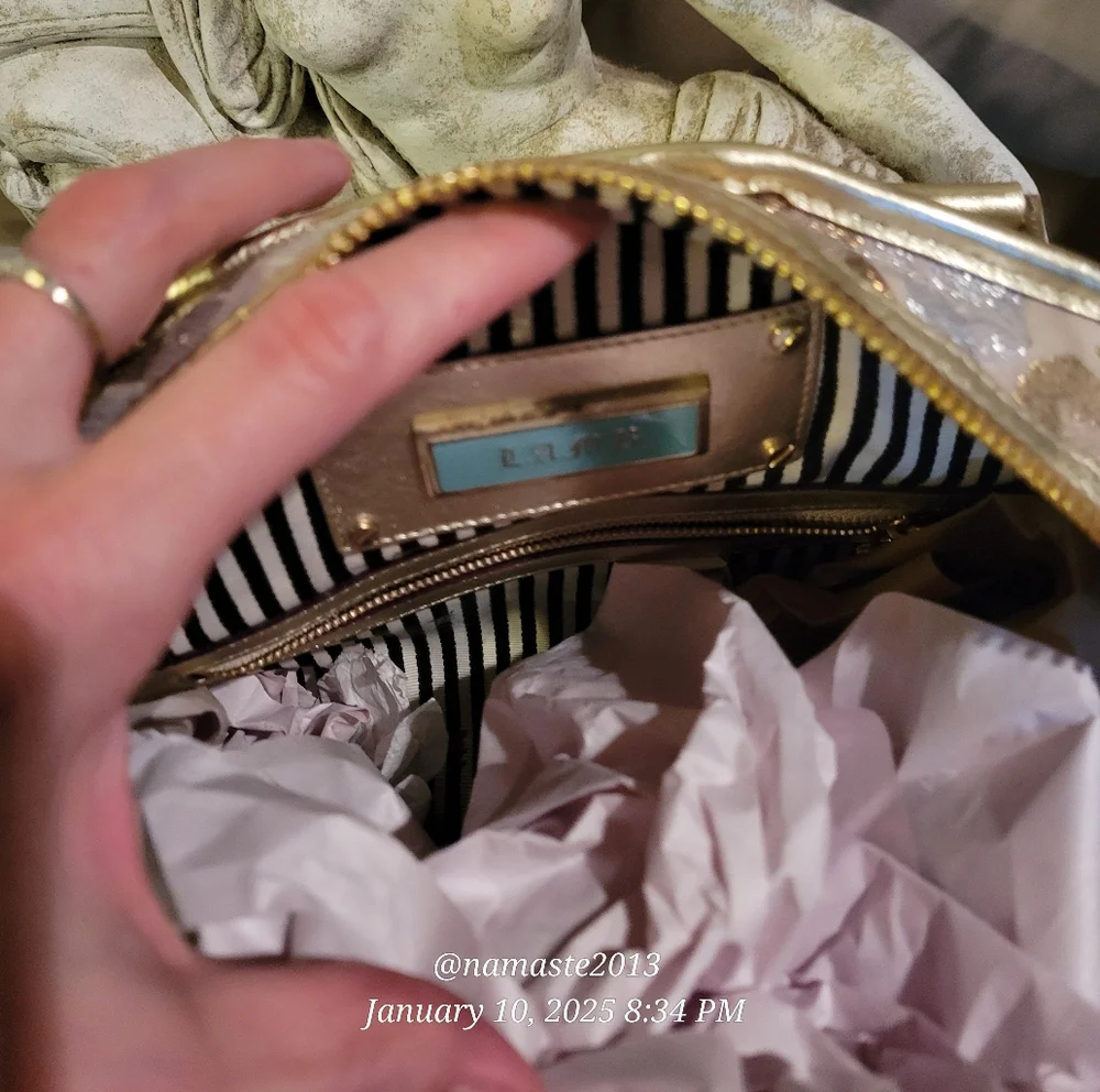 L.A.M.B. Gwen Stefani Gold Glam Jill Satchel Luxury Designer Metalic Leather 81 - Picture 5 of 15